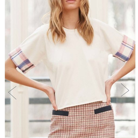 Claudie Pierlot Tops - Claudie Pierlot Short Sleeve Plaid Trimmed Top